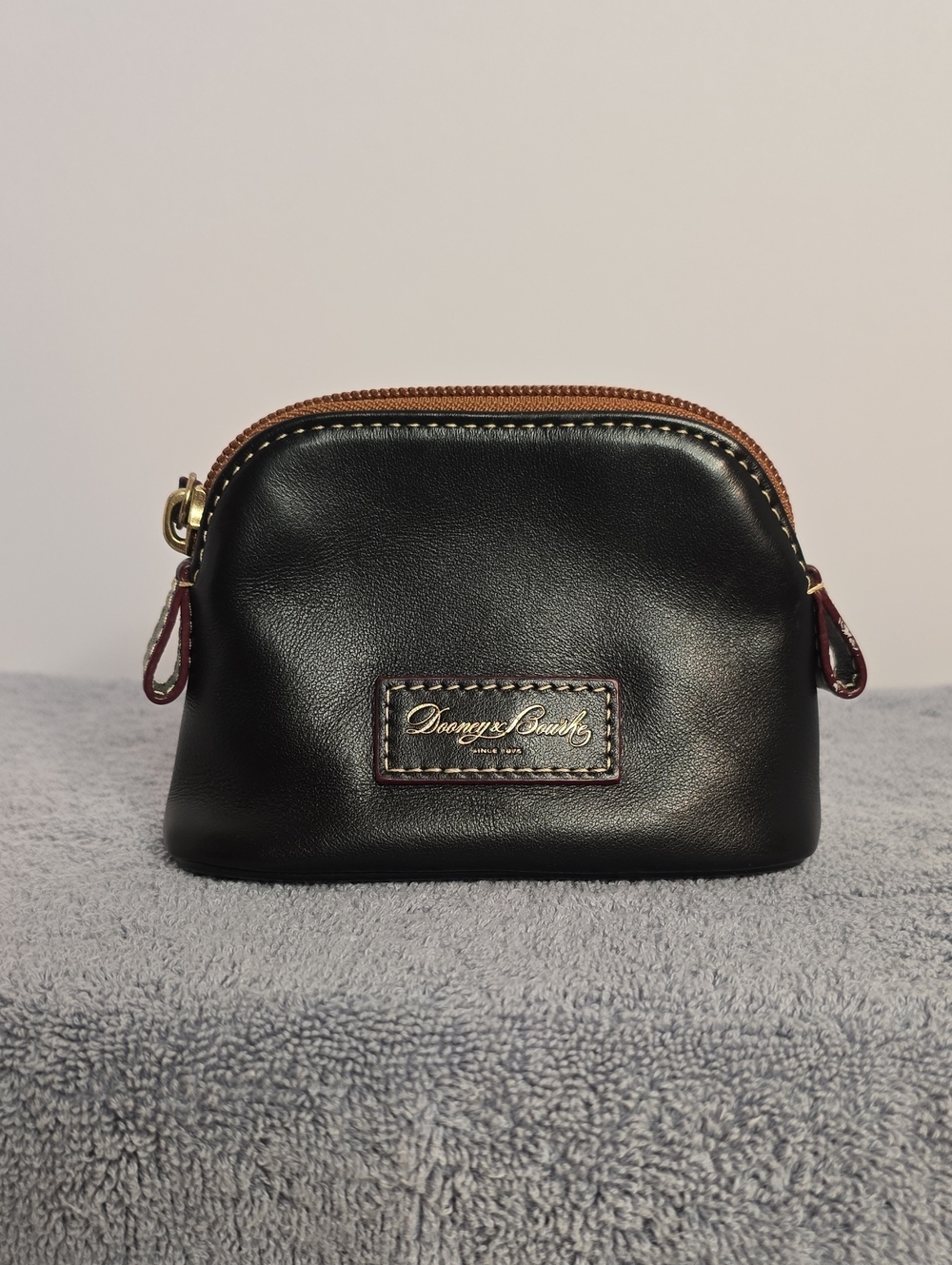 Dooney & Bourke Black Leather Zip Cosmetic Case with Brown Trim